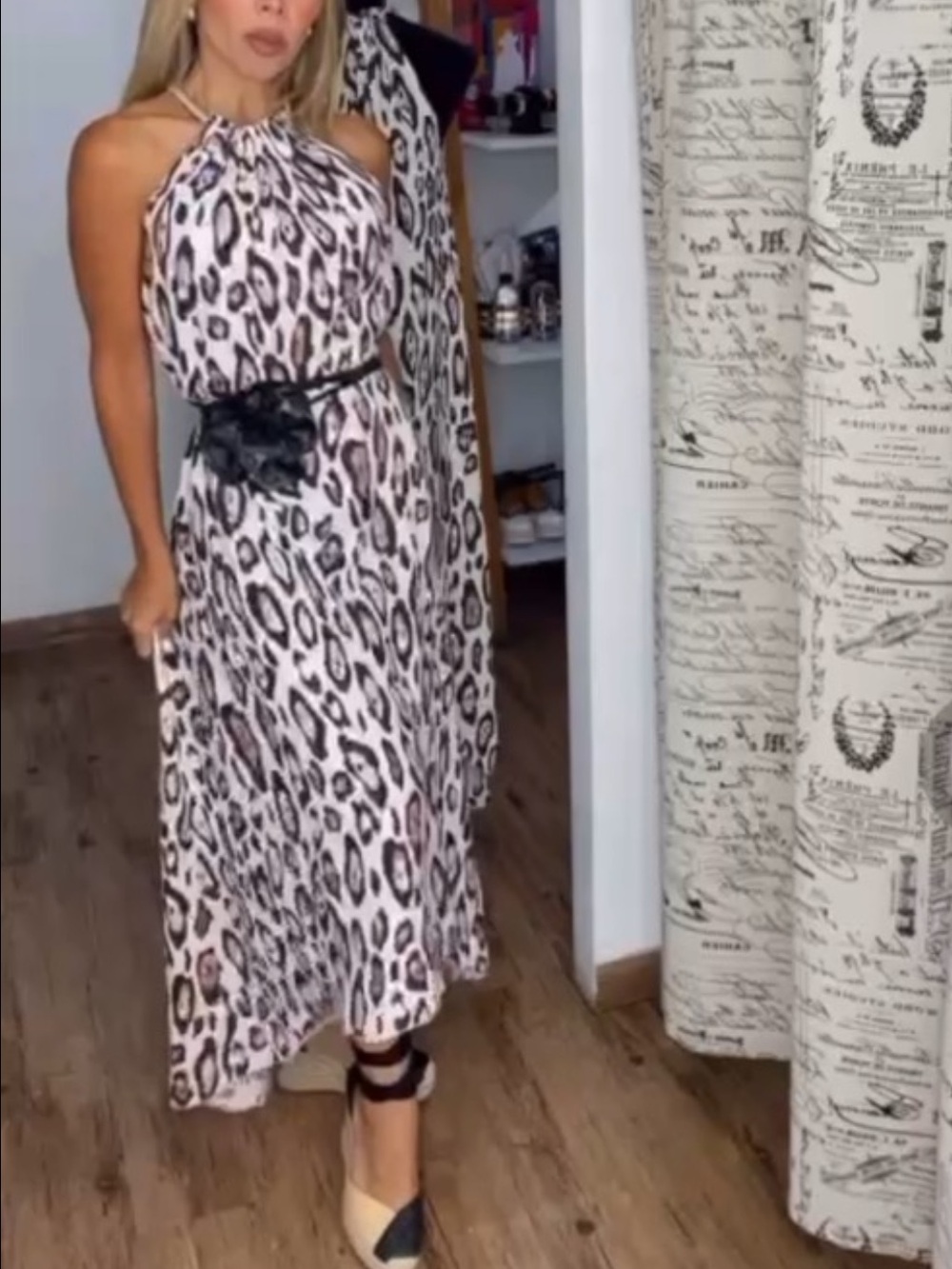 Sleeveless Leopard Print Halter Maxi Dress